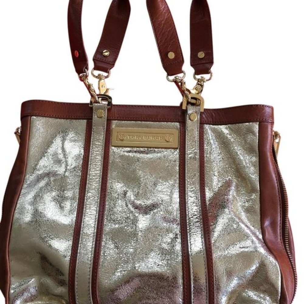 Tory Burch Gold/Brown Logo Gold Hardware Bag